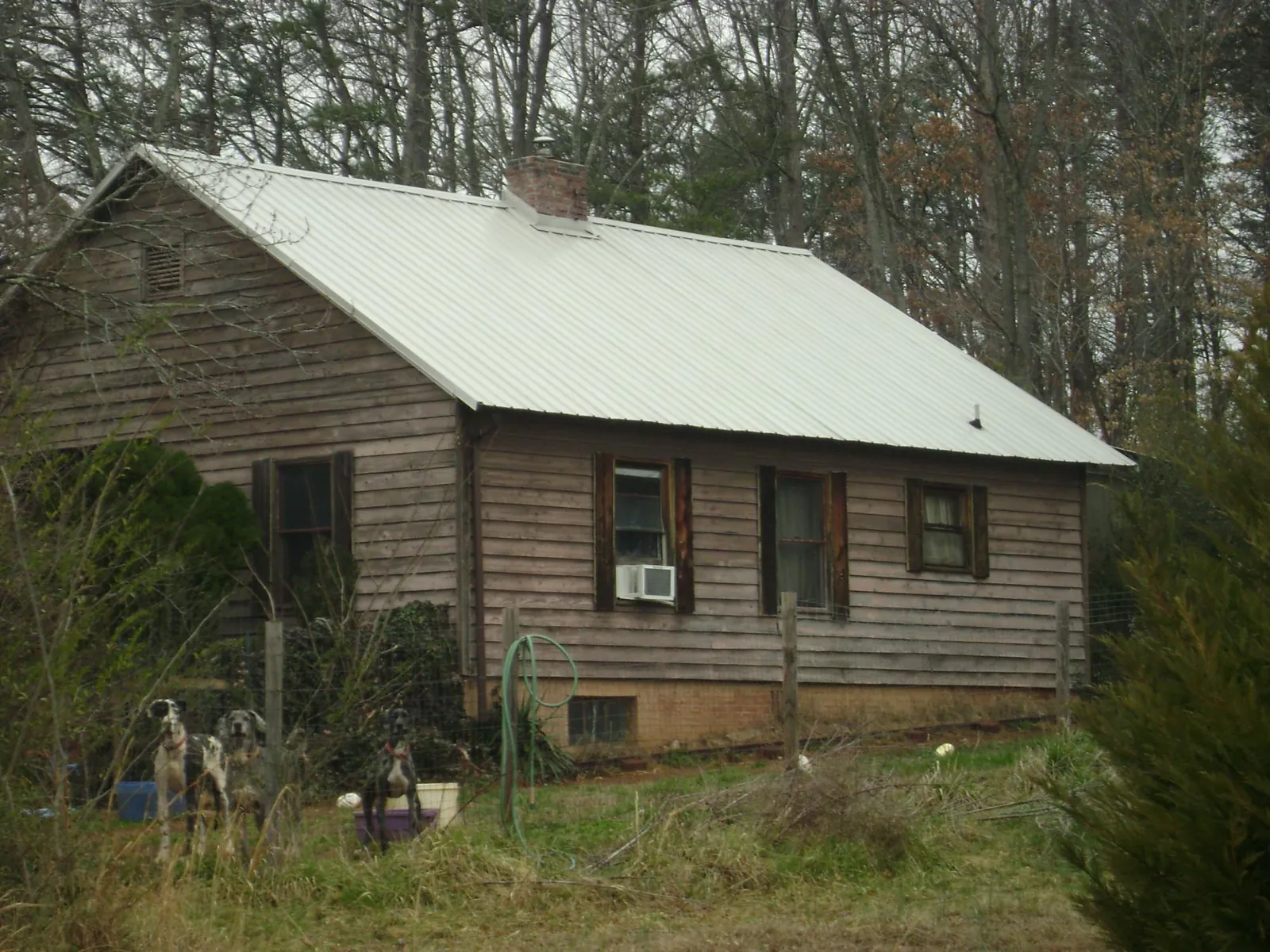 White metal roof on an old wood sided farmhouse, from a Asphalt Shingle Roof Repair job in East Rochester